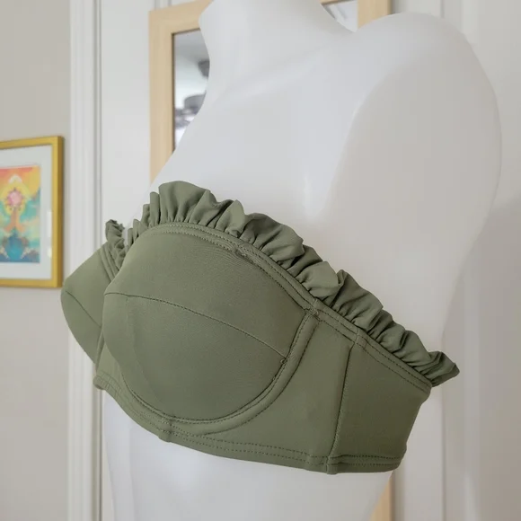 MICHAEL Michael Kors Bikini Top Olive Green Ruffle Small NWOT - Picture 10 of 15